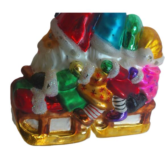 Vintage Radko Bob Squad Elves Santa on Bobsled Christmas Ornament 97-248-0 - Picture 2 of 7